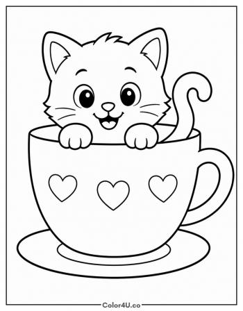 Cat in a Teacup coloring page