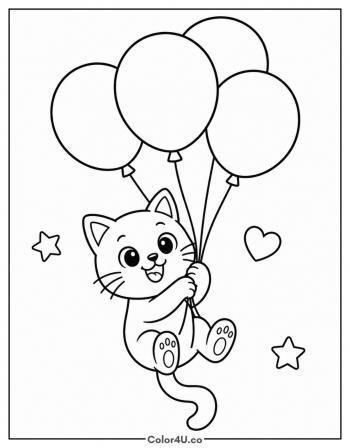 Cat With Balloons coloring page