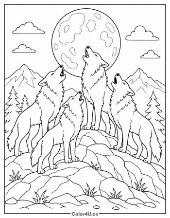 Wolf Pack Howling Together coloring page