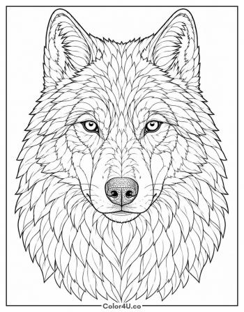 Realistic Wolf Portrait coloring page