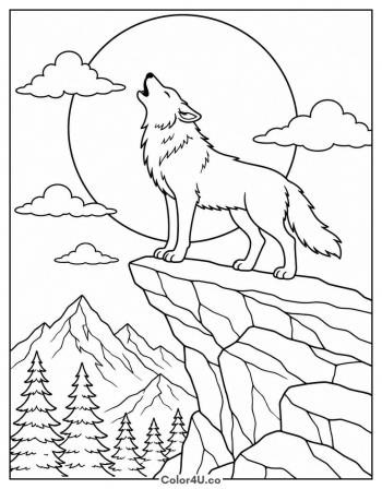 Howling Wolf on the Cliff coloring page