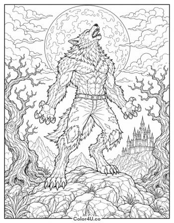 Werewolf Under the Full Moon coloring page