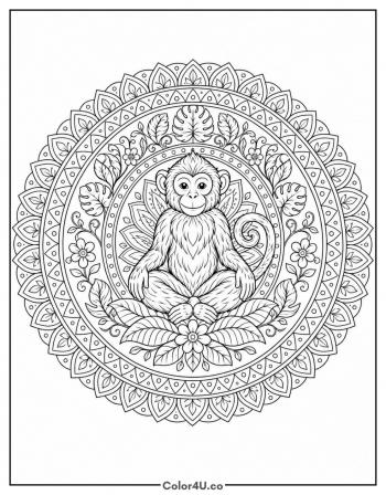  Monkey Mandala coloring page