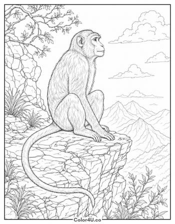 Realistic Macaque on a Rock coloring page