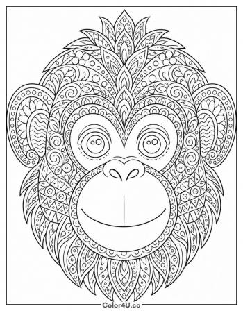Zentangle Monkey Face coloring page