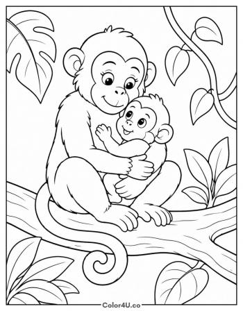 Mother and Baby Monkey coloring page
