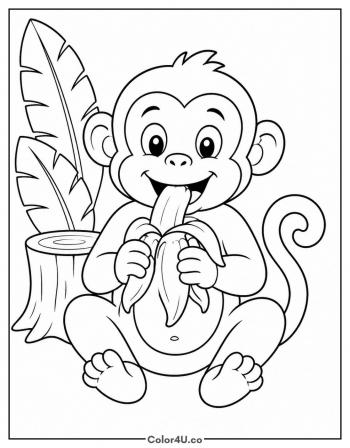 Monkey Eating a Banana coloring page