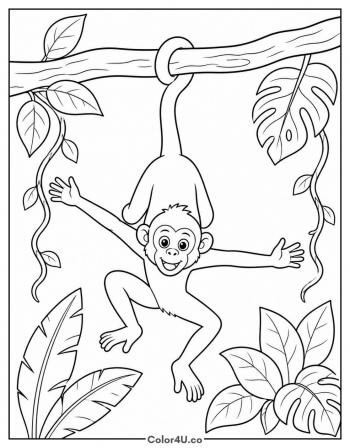 Spider Monkey Hanging by Tail coloring page