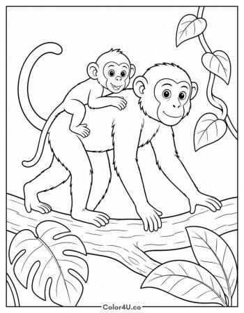 Baby Monkey Clinging to Mother’s Back coloring page