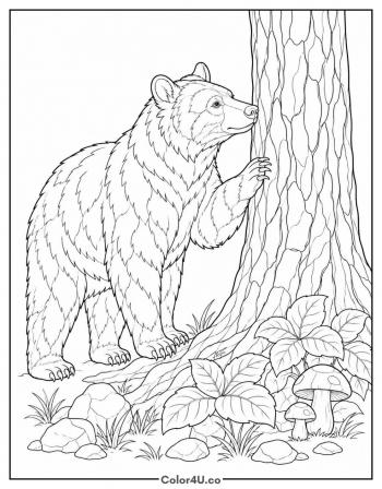 Black Bear by a Tree coloring page