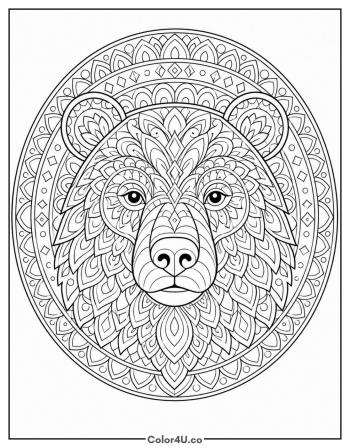 Mandala Bear Face coloring page