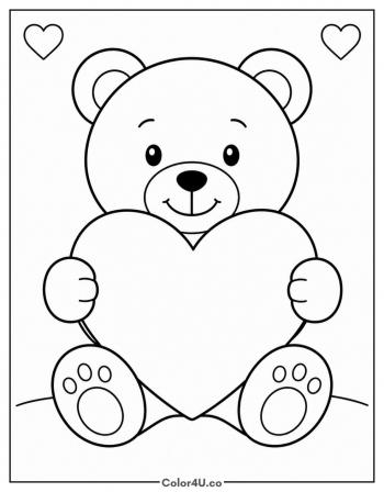 Valentine Teddy with Heart coloring page