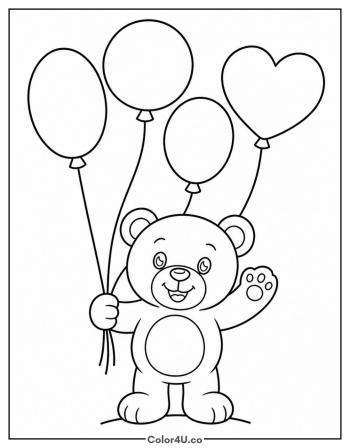 Teddy Bear with Balloons coloring page