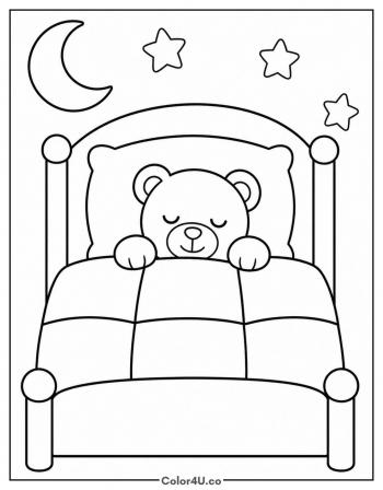 Sleepy Teddy Under a Quilt coloring page