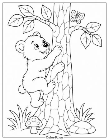 Bear Cub Climbing a Tree coloring page