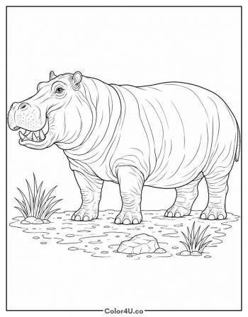 Realistic Hippo, Side Profile coloring page