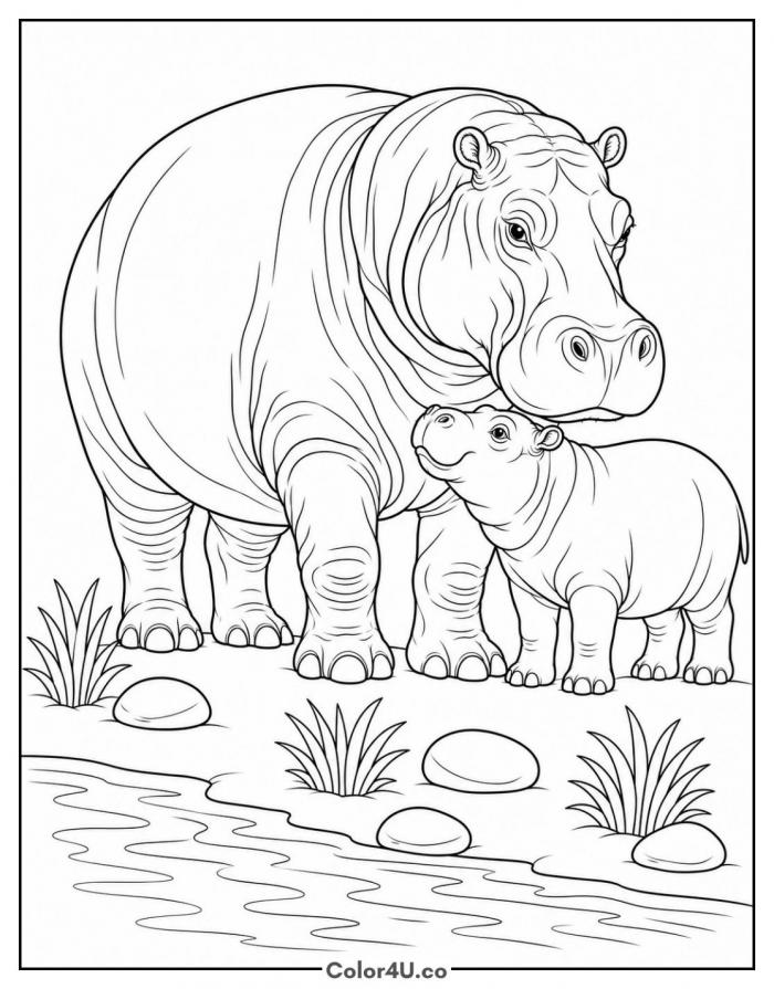 Mom and Calf, Realistic Coloring Page