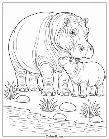 Mom and Calf, Realistic coloring page