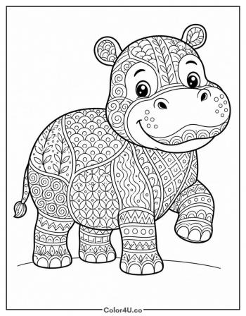 Zentangle Baby Hippo coloring page