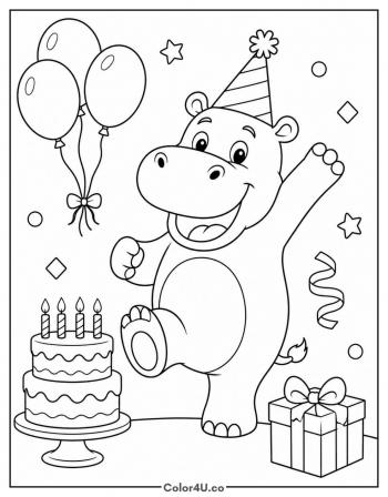 Birthday Party Hippo coloring page