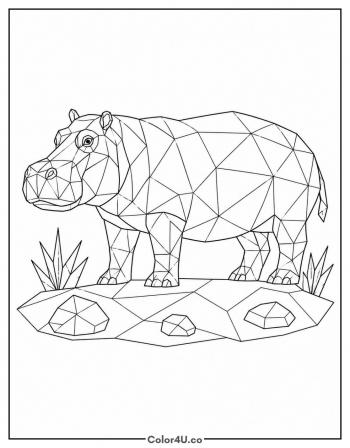 Geometric Low-Poly Hippo coloring page