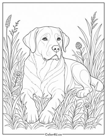 Realistic Labrador in the Grass coloring page