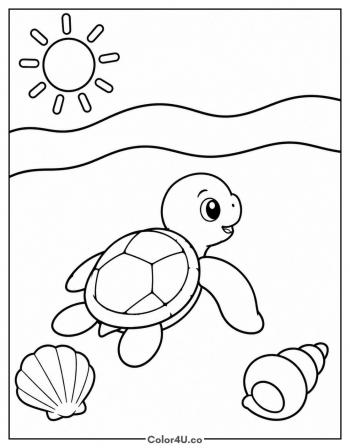 Baby Sea Turtle Hatchling on the Beach coloring page