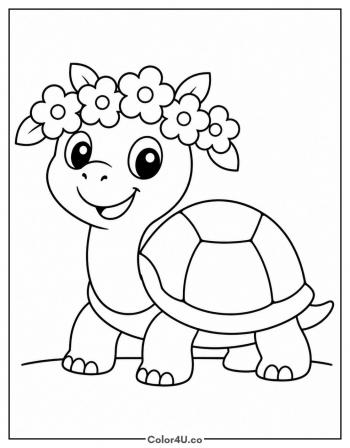 Turtle With a Flower Crown coloring page