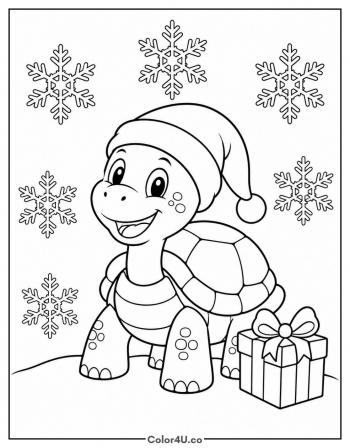 Santa-Hat Turtle coloring page