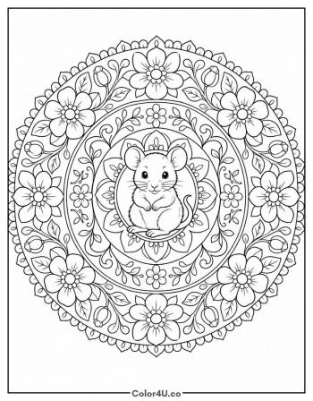 Mouse in a Flower Mandala coloring page
