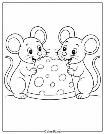 Two Mice Sharing Cheese coloring page
