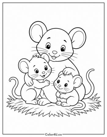 Mouse Family Cuddling in the Grass coloring page
