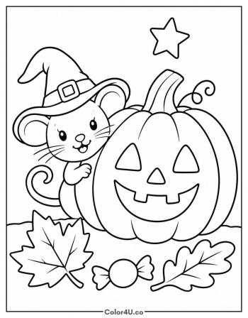 Halloween Mouse with Jack-o-Lantern coloring page