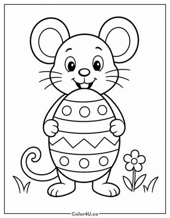 Easter Mouse with Egg coloring page