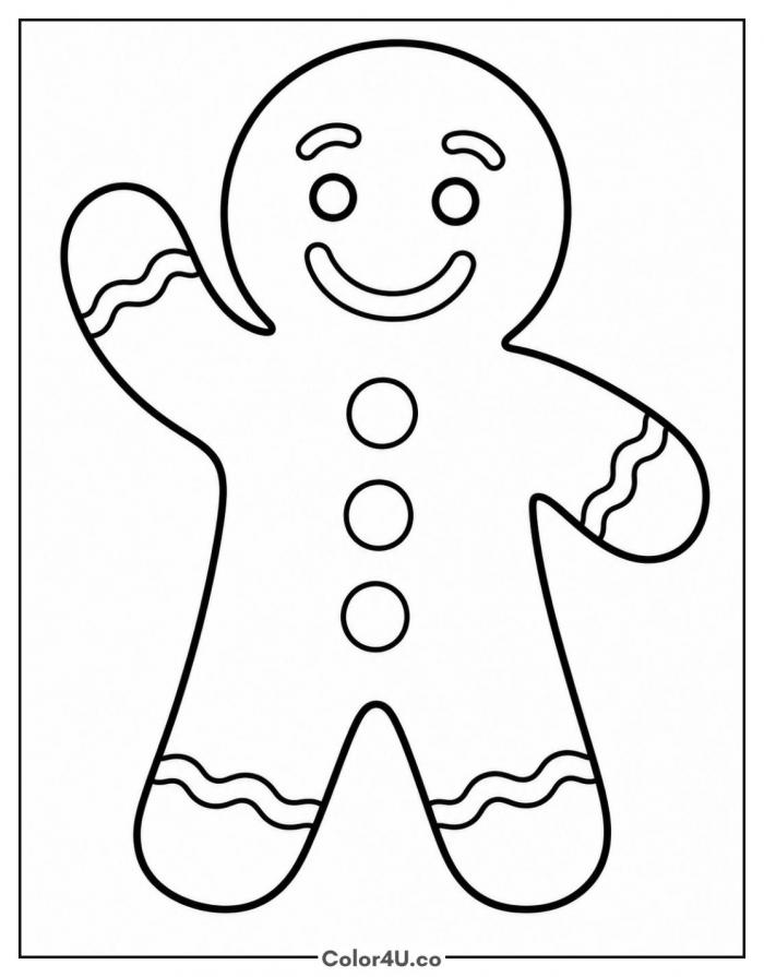 Gingerbread man waving, easy Christmas coloring page, free printable