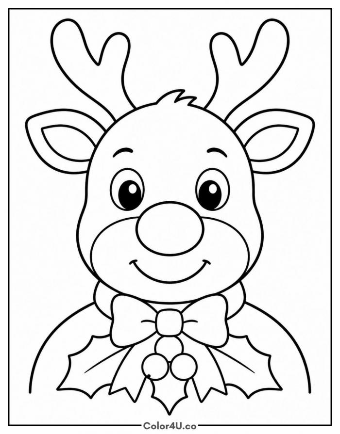 Reindeer with bow tie, medium Christmas coloring page, free printable