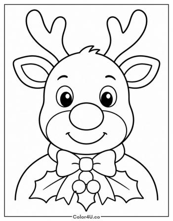 Friendly Reindeer with Bow coloring page
