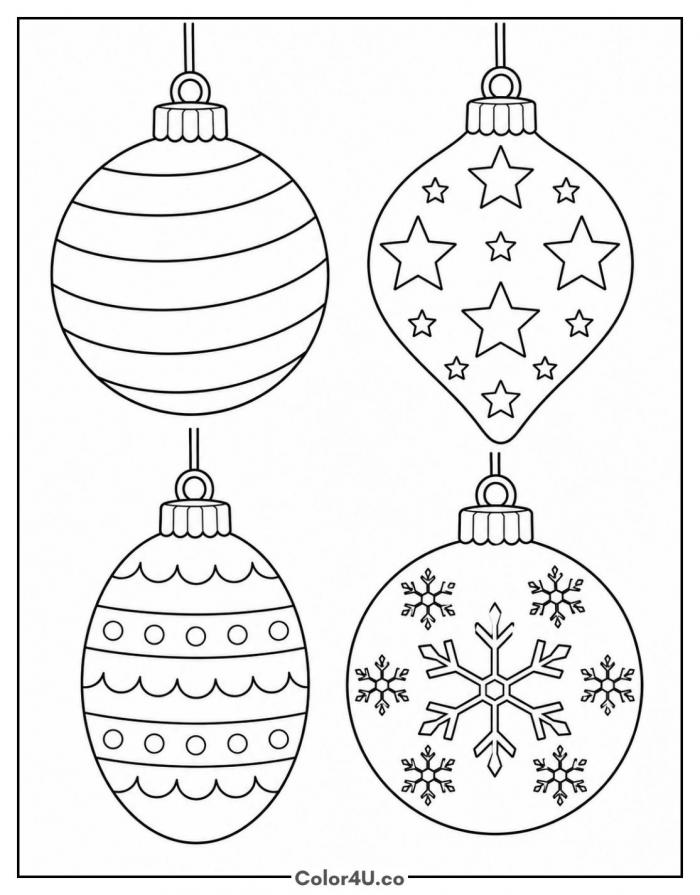 Christmas ornaments with patterns, medium Christmas coloring page, free printable