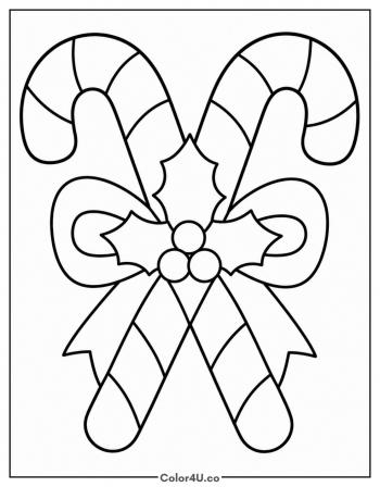 Candy Cane with Holly coloring page