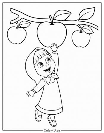 Masha Picking Apples coloring page
