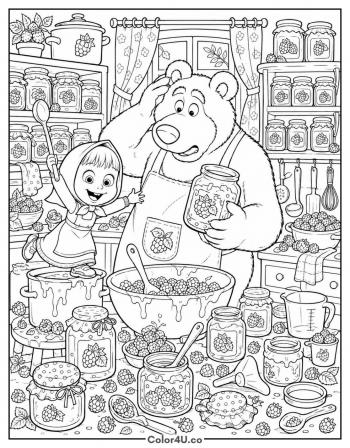 Masha and the Bear Jam Day coloring page