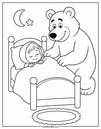 Bear Puts Masha to Bed coloring page