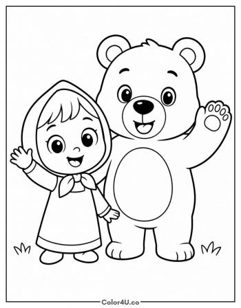Chibi Masha and Bear coloring page