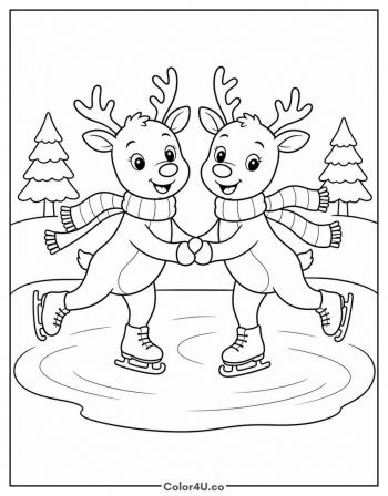 Two Reindeer Ice Skating coloring page