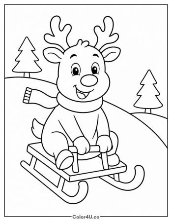 Reindeer Sledding Downhill coloring page