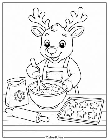 Reindeer Baking Cookies coloring page