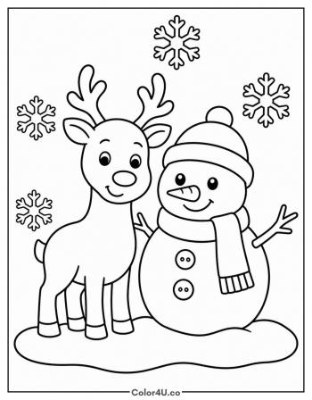 Reindeer and Snowman coloring page