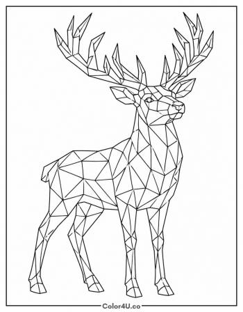Geometric Low-Poly Reindeer coloring page