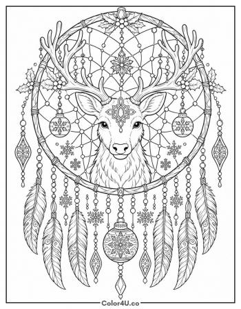 Reindeer Dreamcatcher coloring page