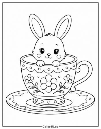 Bunny in a Teacup coloring page